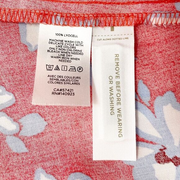 LOFT Floral Flare Retro Shirt Dress Coral Red Blue White Size 14P | 14 Petite - Picture 12 of 14